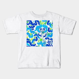 Preppy, abstract foliage in highlighter blue and green Kids T-Shirt